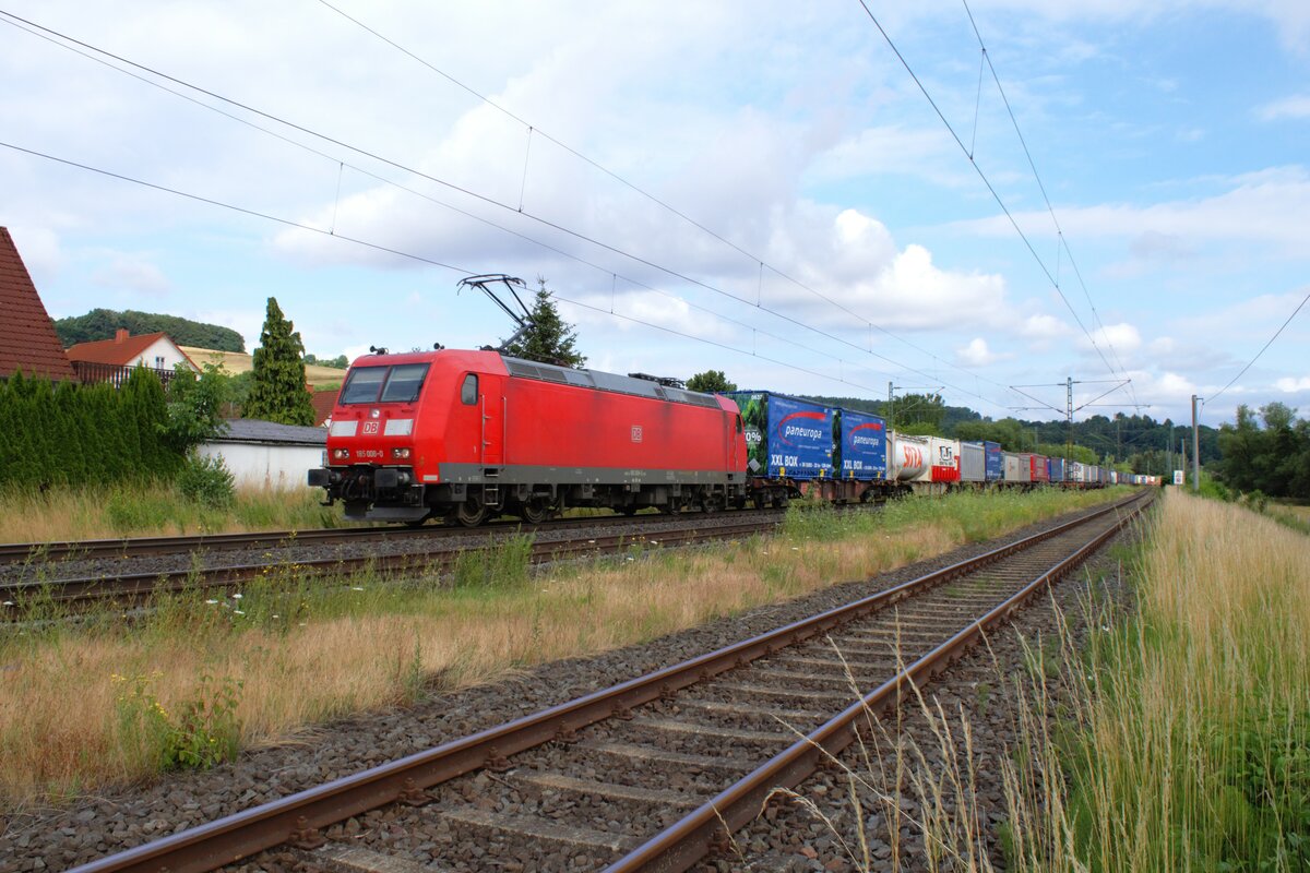 185 008-0 mit einem Aufliegerzug / Oberhaun / 06.07.2022