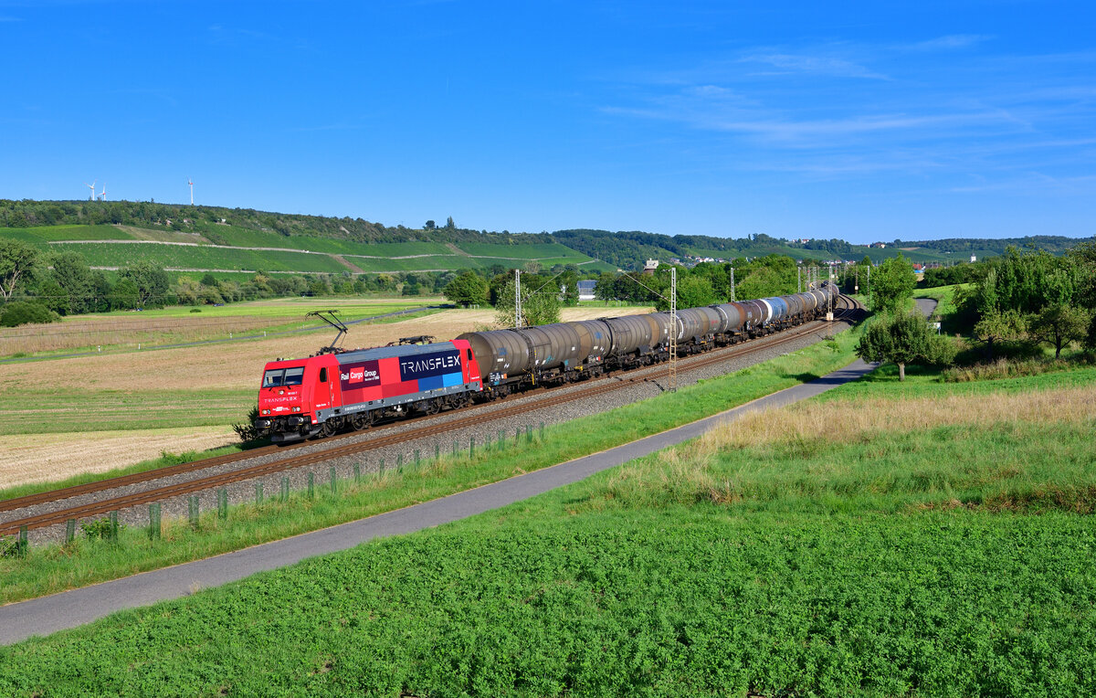 185 632 mit einem Kesselzug am 11.08.2024 bei Winterhausen.