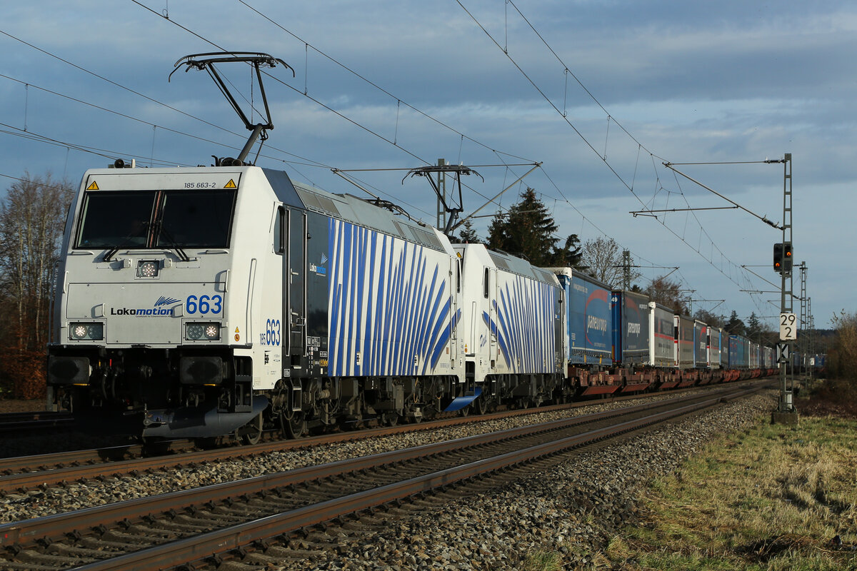 185 663 und 185 Paul am 24.11.24 bei Eglharting Richtung München.