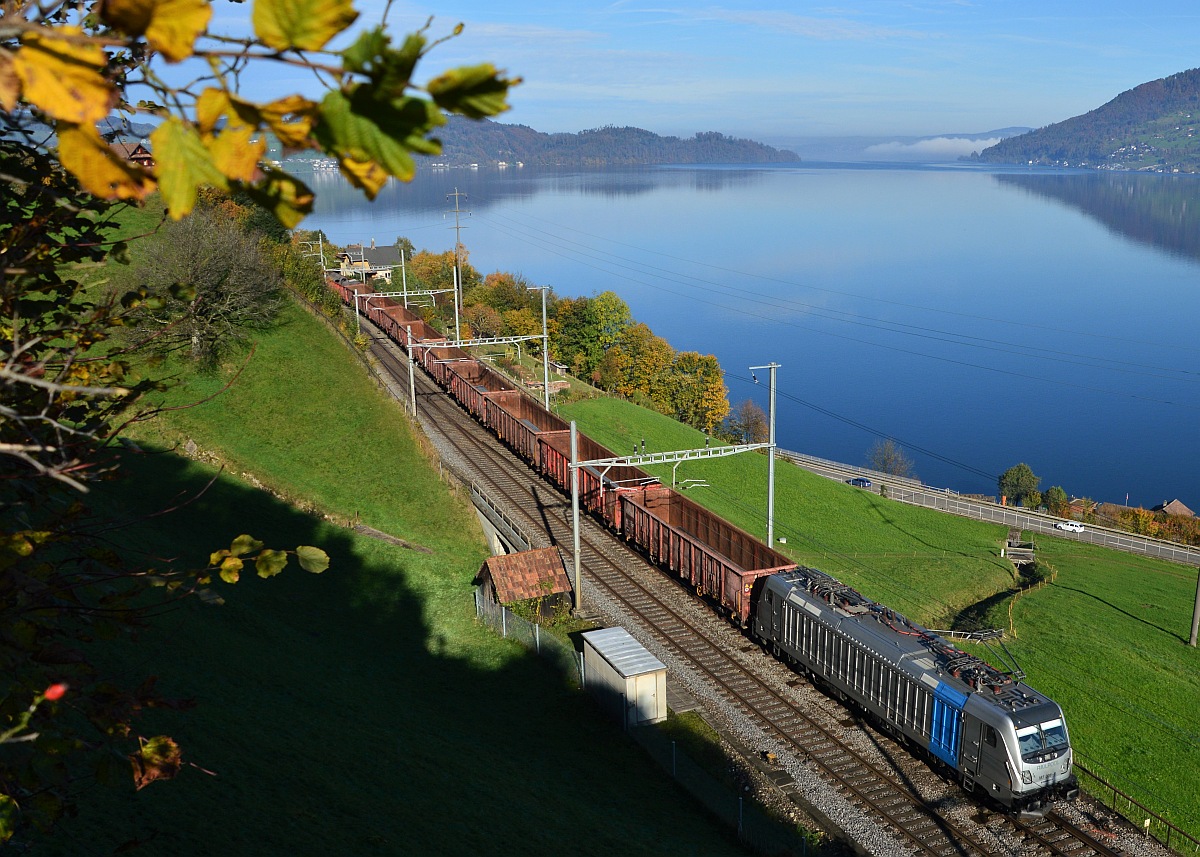 187er Railpool Stahltransport bei Immensee.
3. November 2014