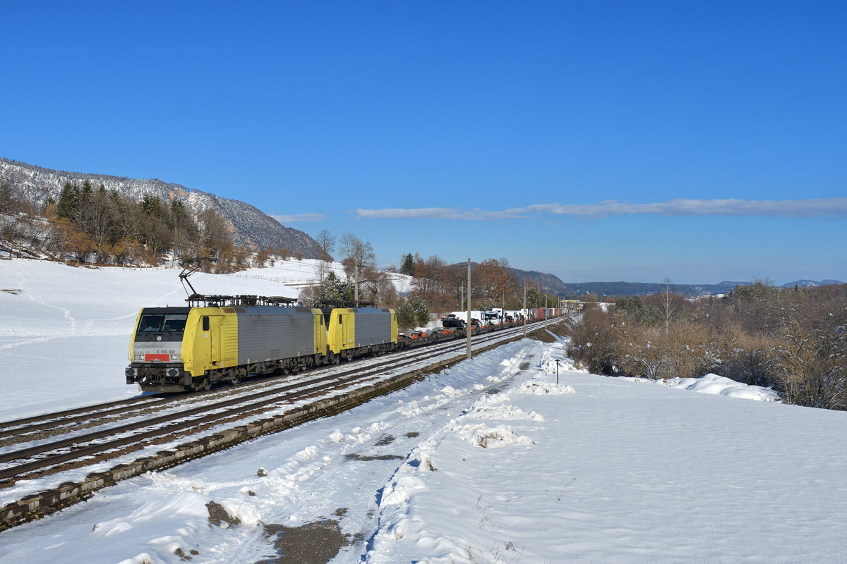 189 931 + 189 930 mit TEC 41853 am 14.02.2018 bei Neuhaus an der Gail.