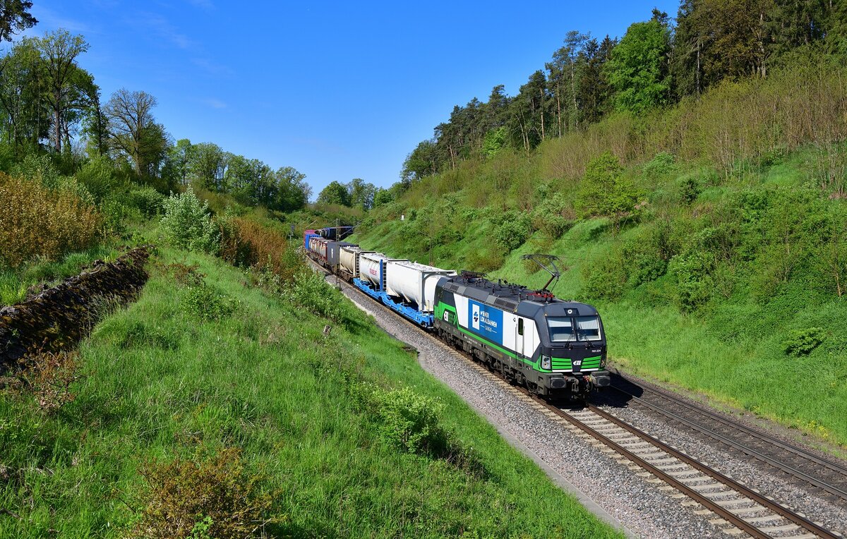 193 224 mit einem KLV am 18.05.2023 bei Sinngrün.