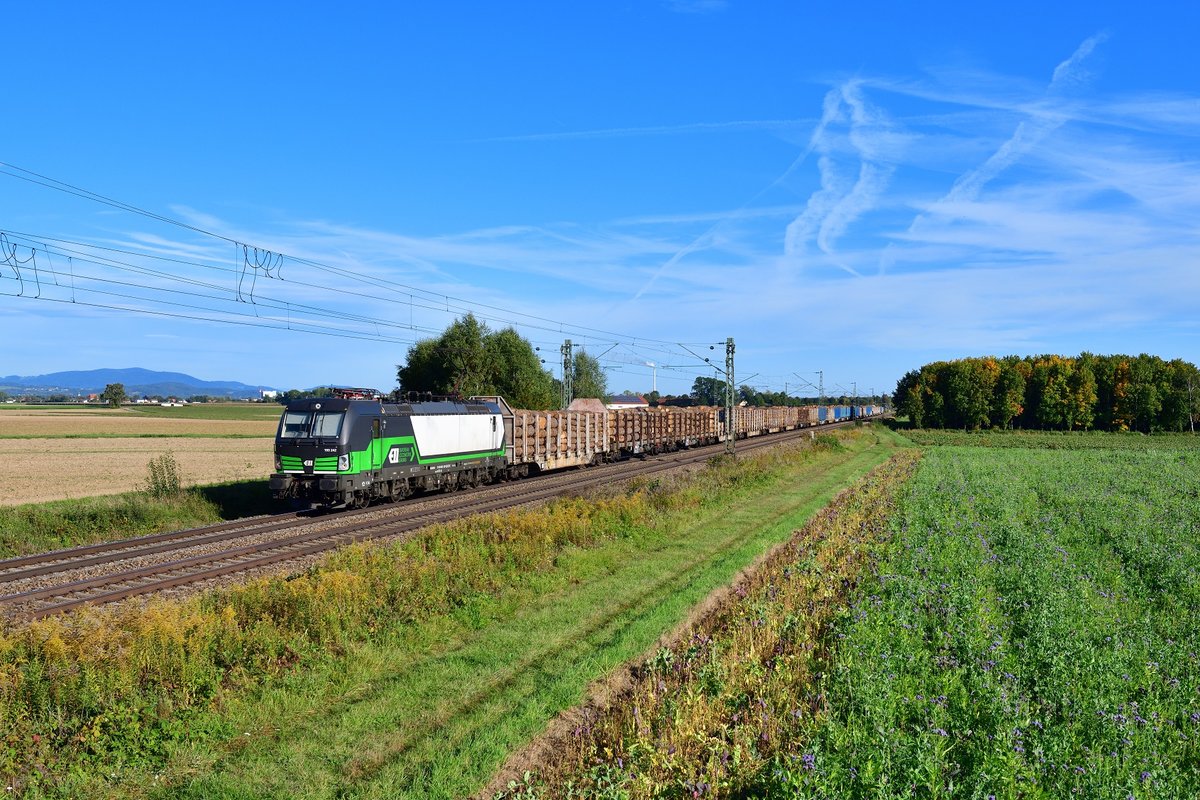 193 242 mit einem Holzzug am 29.09.2019 bei Stephansposching.