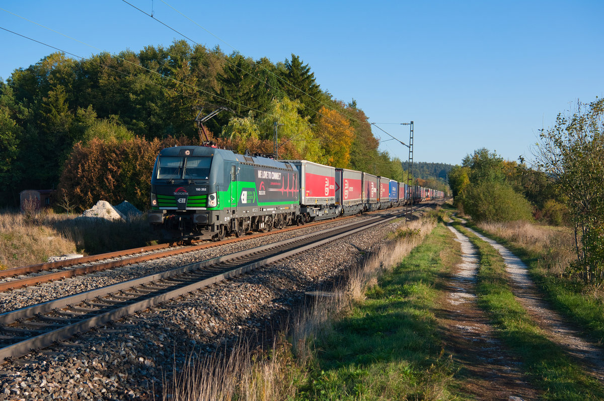 193 252 ELL/TXL mit einem arcese KLV-Zug bei Postbauer-Heng Richtung Nürnberg, 11.10.2018