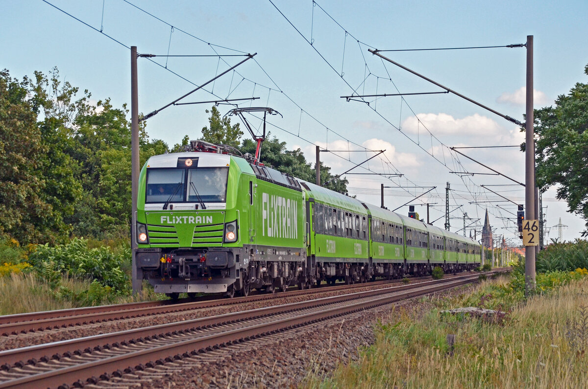 193 443 führte am 11.08.24 den FLX 1242 nach Berlin umleitungsbedingt durch Greppin Richtung Dessau.