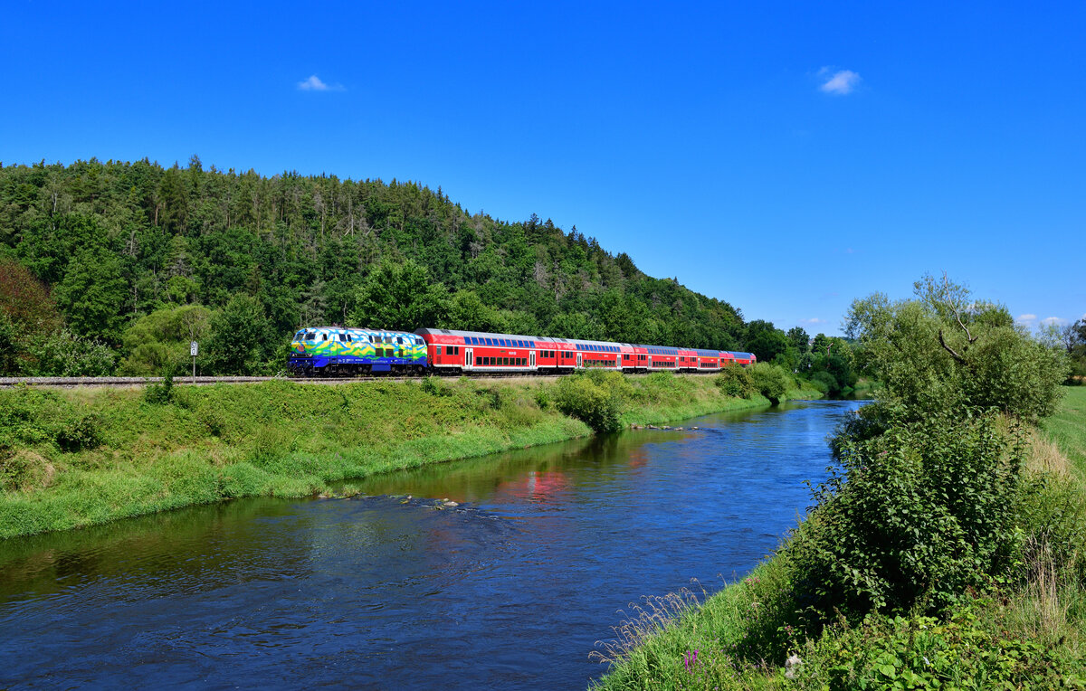 218 443 mit einem RE2 am 06.08.2024 bei Nabburg.