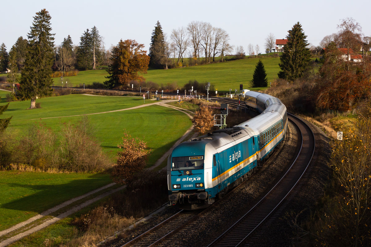 223 065 mit dem Alex hinter Martinszell gen Immenstadt. 8.11.20