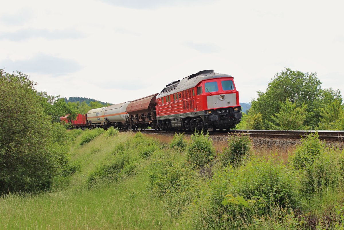 232 201-4 am 09.06.16 mit dem 51722 in der Einfahrt Marktredwitz.