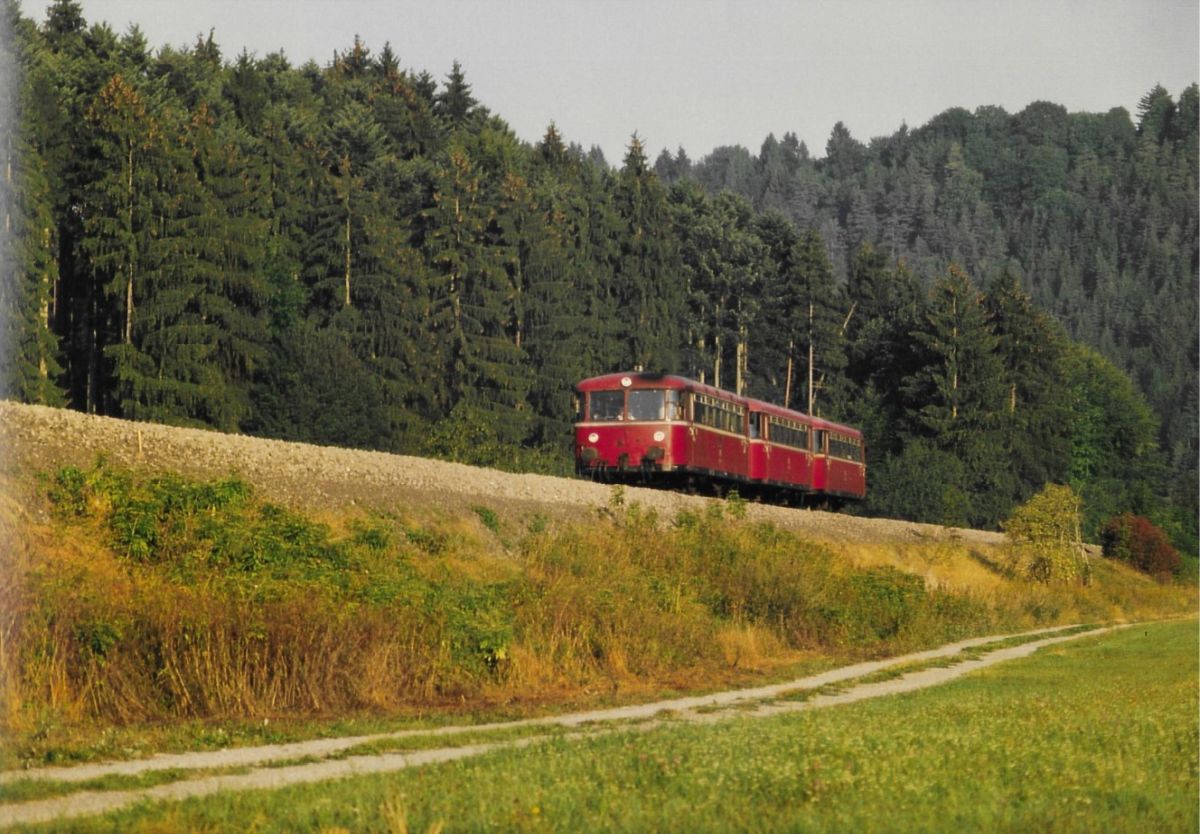 27.August 1991 Vt 798 757+998 786 +998 743 von Bf. Horb nach Bf. Tübingen Foto bei Mühlen (b. Horb)