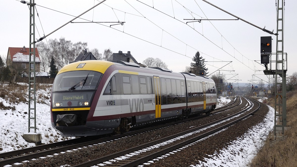 28.01.2014 642er vom VVO auf dem Weg zurück ins Heimatnetz. Er war zur Wartung im Betriebshof der VBG.