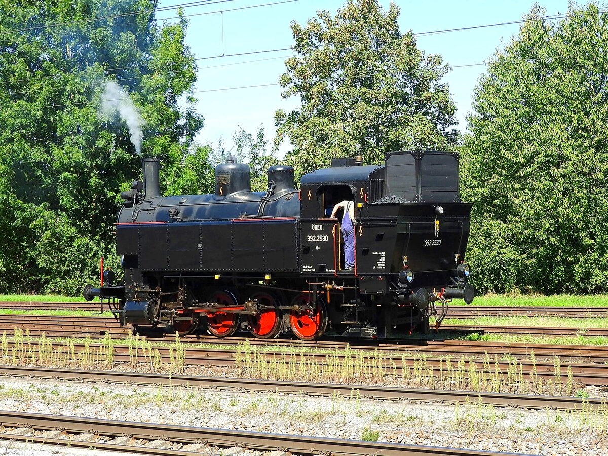 392-2530 mit neckischem Popscherl Voraus, anlässlich einer Rangierfahrt im Bhf. Timelkam; 240907