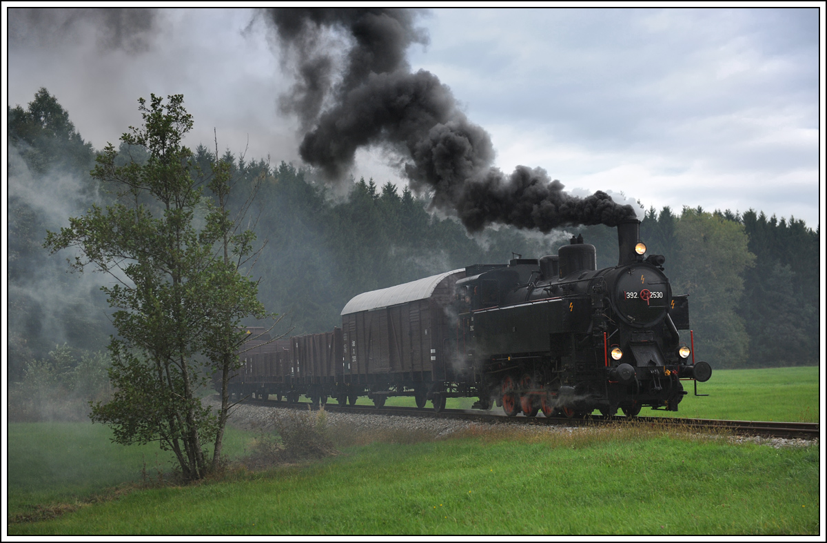 392.2530 mit einem Fotogterzug am 29.9.2013 auf der hauseigenen GEG Strecke zwischen Ampflwang und Timelkam kurz nach Ampflwang aufgenommen.

Infos zur Lok findet ihr hier: http://www.oegeg.at/index.php/oegeg/fahrzeuge/dampflokomotiven_normalspur/392_2530_wtk_4

http://www.oegeg.at/index.php/oegeg/start