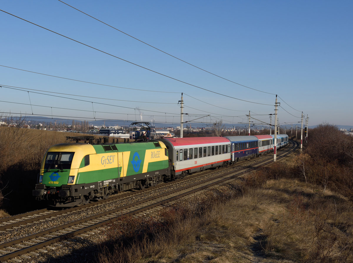  470 502 war am 07. März 2021 mit dem EC 151  Emona  von Wien Hbf. nach Spielfeld-Straß unterwegs und wurde von mir bei Guntramsdorf fotografiert. 