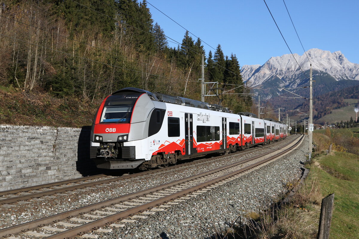 4748 024 aus Hochfilzen kommend am 10. November 024 bei Pfaffenschwend.