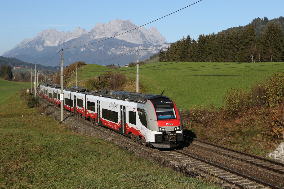 4748 036 aus Wörgl kommend am 29. Oktober 2024 bei Fieberbrunn.