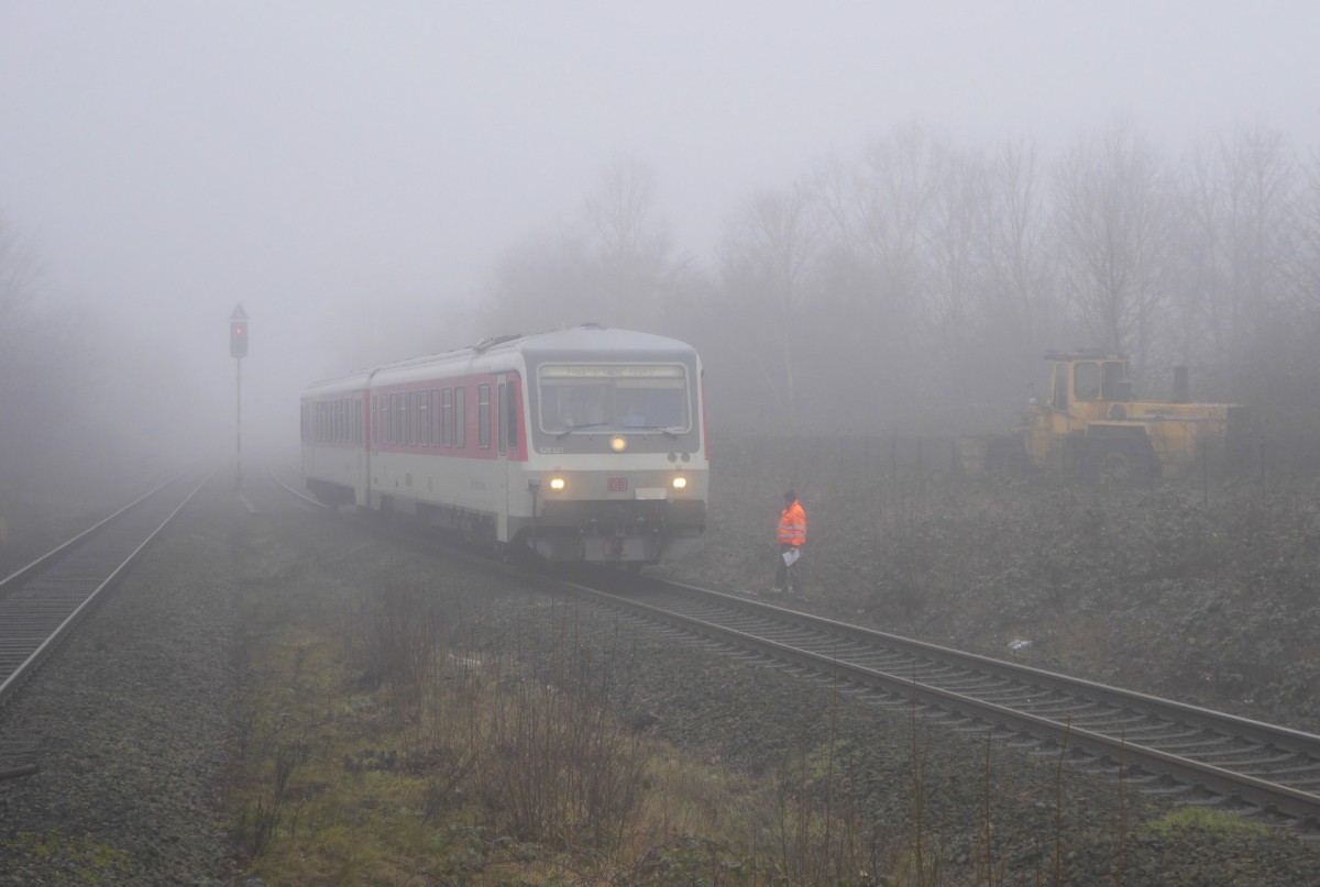 628 503 als Sylt Shuttle plus in Bredstedt am nebligen 25.1.16.