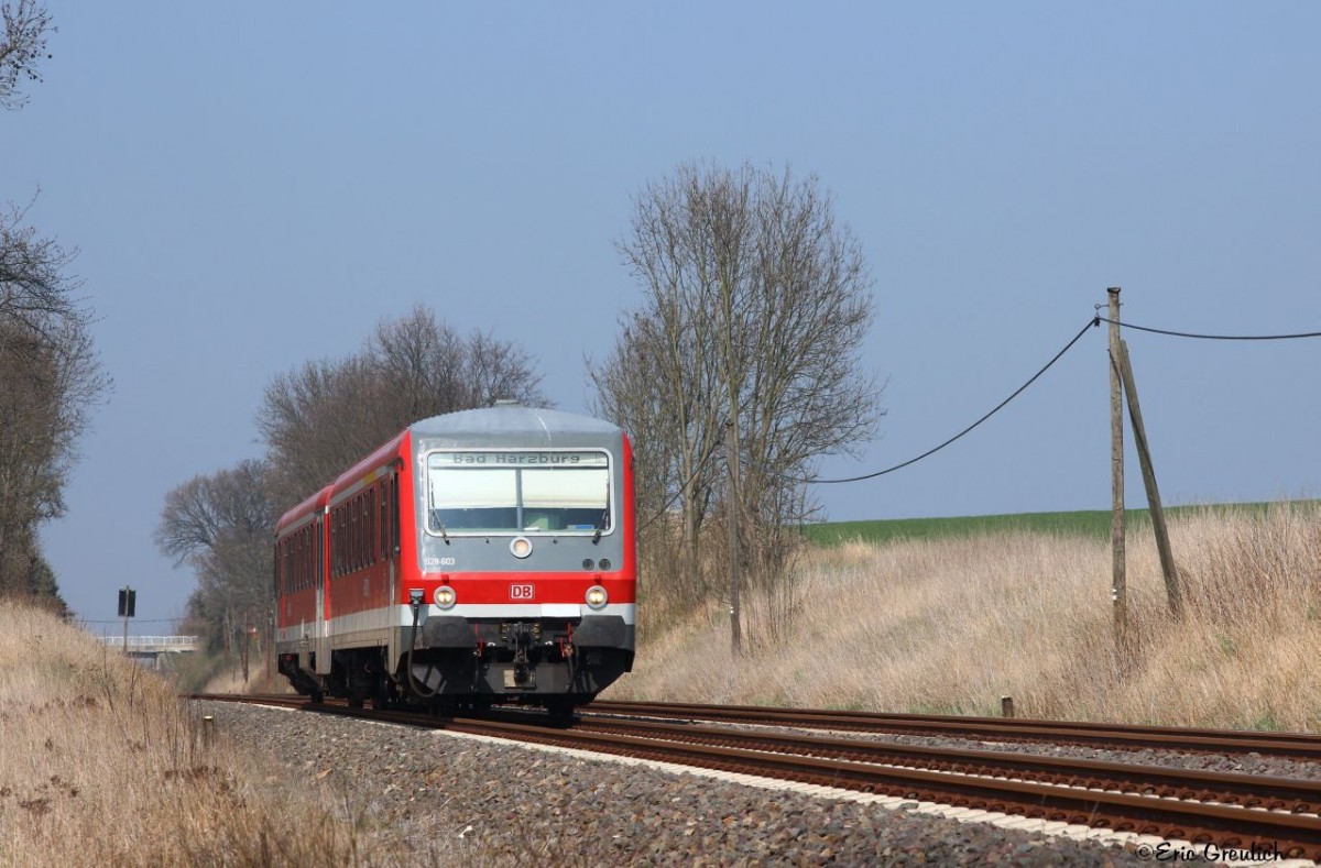 628 603 mit einer RB von Braunschweig nach Bad Harzburg zwischen Wolfenbüttel und Börßum am 29.03.14.