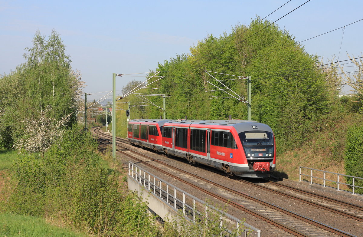 642 723 mit weiterem Bruder als RE Crailsheim-Heilbronn am 17.04.2020 bei Öhringen-Cappel. 