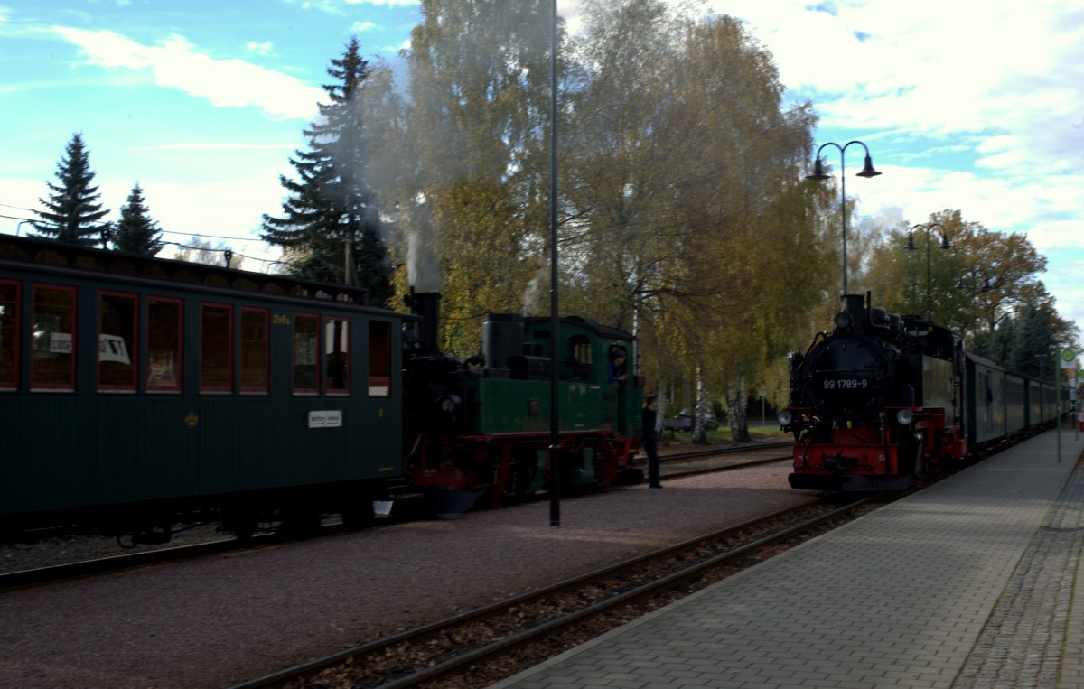 99 1798 - 9 bei der Einfahrt in Moritzburg mit P 3004 nach Radeburg.26.10.2013 10:57 Uhr
