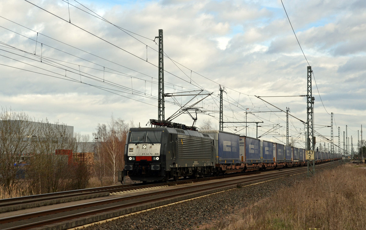 Am 01.03.20 führte 189 806 MRCE für die LTE den Miratrans-KLV nach Ludwigshafen durch Landsberg Richtung Halle(S). Gruß an den Lokführer.