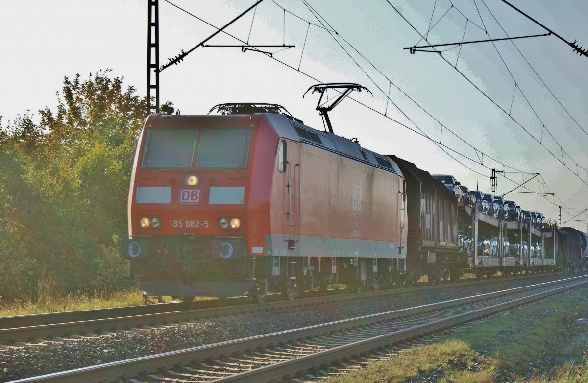 Am 02.10.13 fhrt die 185 082-5 mit einen gemischten Gterzug Richtung Norden.