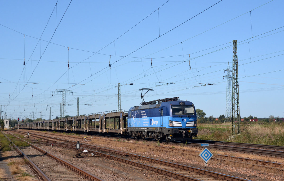 Am 22.09.19 führte 383 003 einen leeren Autozug, welcher in Falkenberg(E) übernommen wurde, durch Weissig Richtung Dresden.