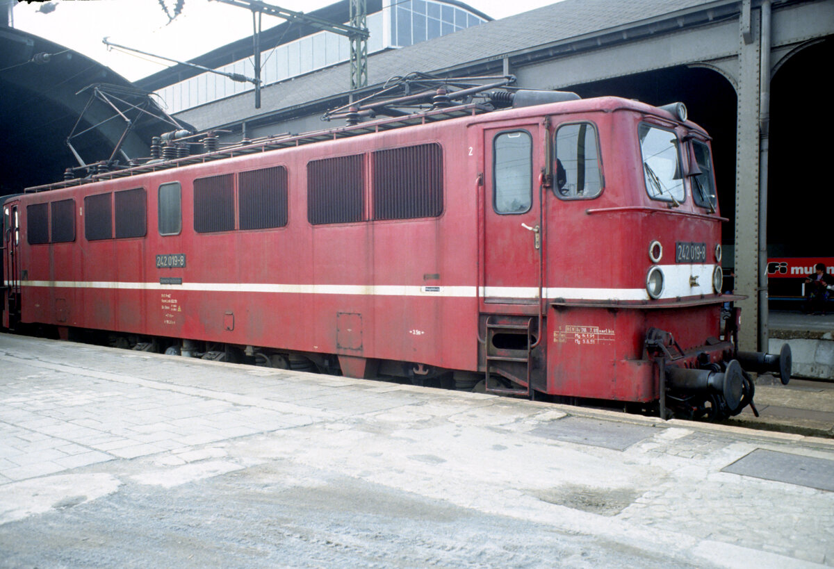 Am frühen Morgen des 19.10.1991 stand im Hbf. Halle die 242 019.