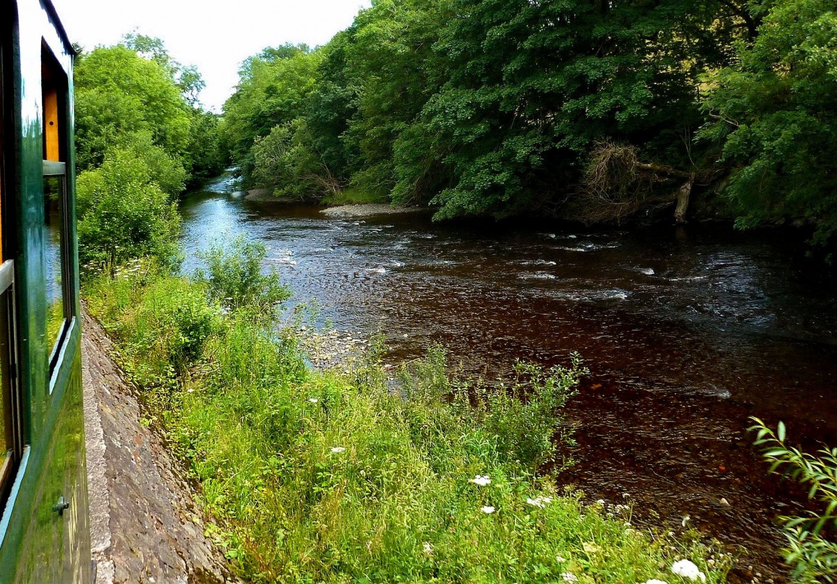 Auch der Endabschnitt bei Llanfair Caereinion, ca.14 km von Welshpool, ist voller enger Kurven in idyllischer Landschaft, 12.Juli 2012. 