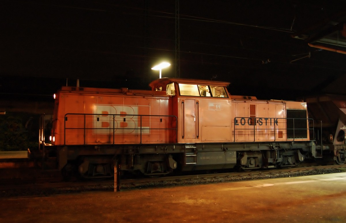 BBL Lok 11 bei Bauarbeiten am Solinger Hbf. Aufnahmedatum ist der 15.11.2014.