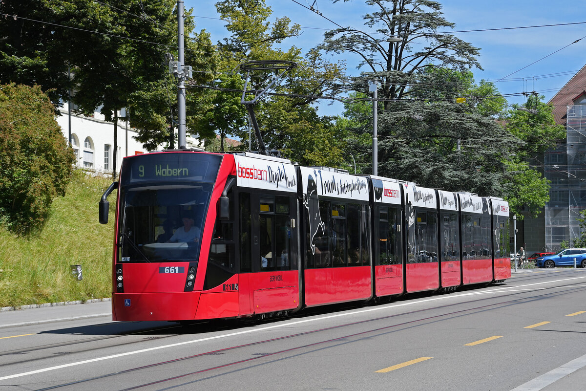 Be 6/8 Combino 661, auf der Linie 9, fährt am 09.07.2024 zur Haltestelle Kursaal. Aufnahme Bern.