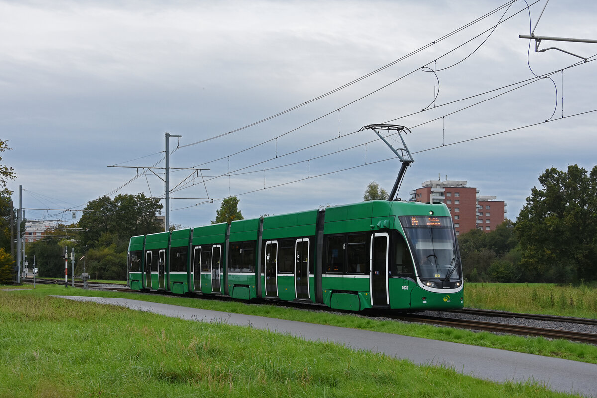 Be 6/8 Flexity 5032, auf der Linie 14, fährt am 07.10.2024 zur Haltestelle Lachmatt. Aufnahme Muttenz.