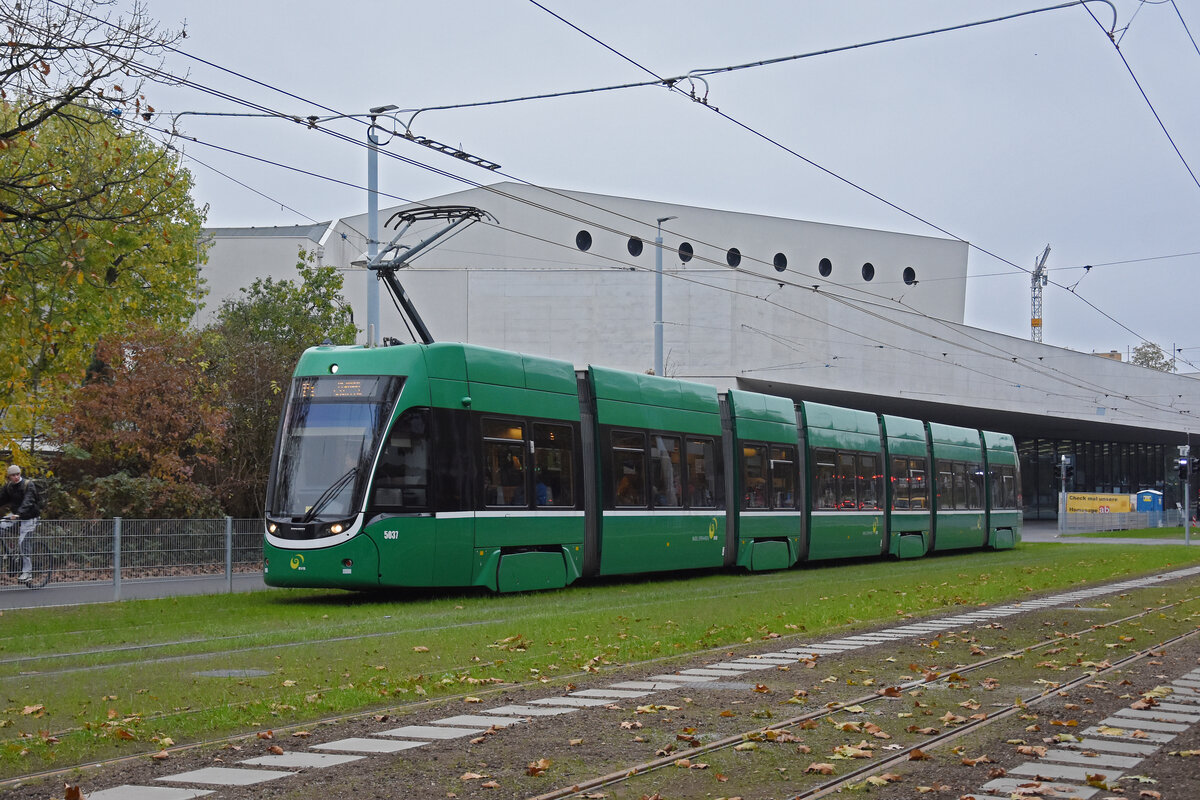 Be 6/8 Flexity 5037, auf der Linie 14, fährt am 11.11.2024 zur Haltestelle St Jakob. Aufnahme Basel.