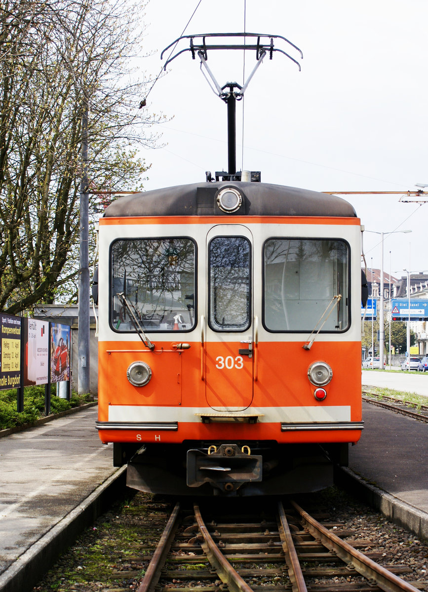 BIPPERLISI.
Die in Langenthal stationierten ASm Be 4/4 Triebwagen 101-104, 107, 301-304.
Stand Juli 2008.
Be 4/4 301 ehemals SNB Be 4/4 85  SOLOTHURN  in Solothurn-HB am 12. April 2008.
Übernahme durch MOB als Rangiertriebwagen. 
Foto: Walter Ruetsch 