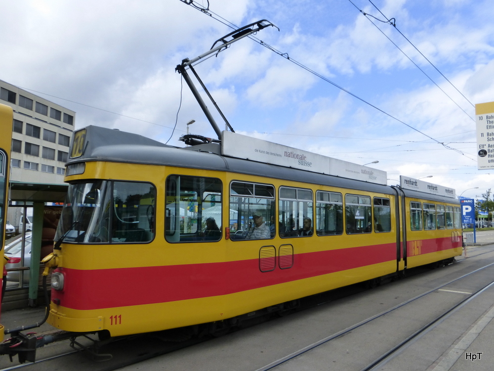 BLT - Be 4/6  111 unterwegs auf der Linie 10 in der Stadt Basel am 20.09.2014