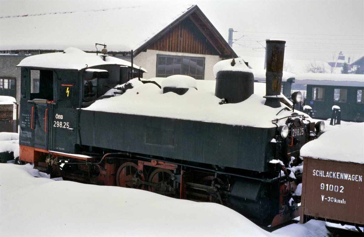 Bregenzerwaldbahn, Dampflok 298.25 im Schnee (05.03.1984)