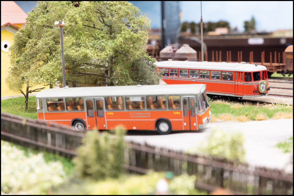 Bus Ausflug gefällig ?     Der GKB Bus Betrieb trifft auf den Roten Blitz auf der Anlage der Freunde der Sulmtalbahn . 11. Oktober 2024 