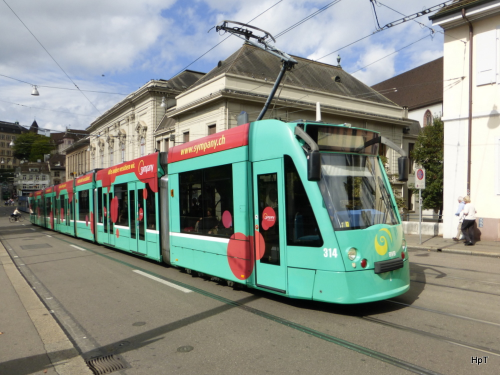 BVB - Be 6/8  314 unterwegs auf der Linie 8 in der Stadt Basel am 20.09.2014