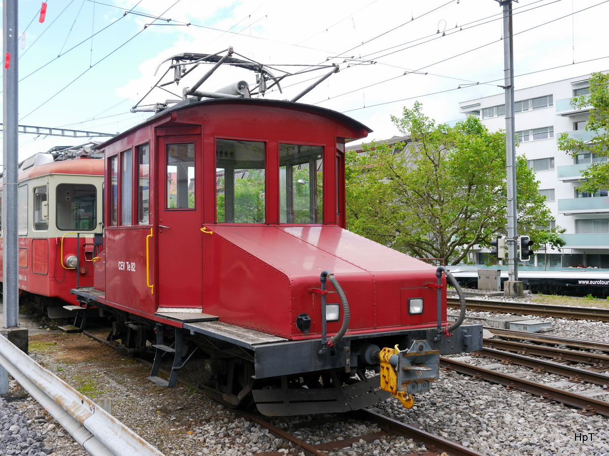 CEV / Goldenpass - Rangierlok Te 2/2 82  im Depotareal beim Bahnhof Vevey am 19.06.2016