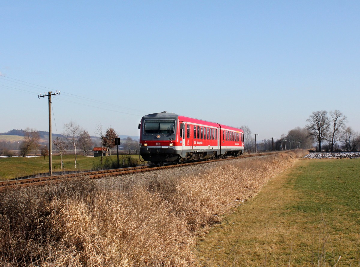 Der 628 571 als RB nach Mühldorf am 01.02.2014 unterwegs bei Kühnham.