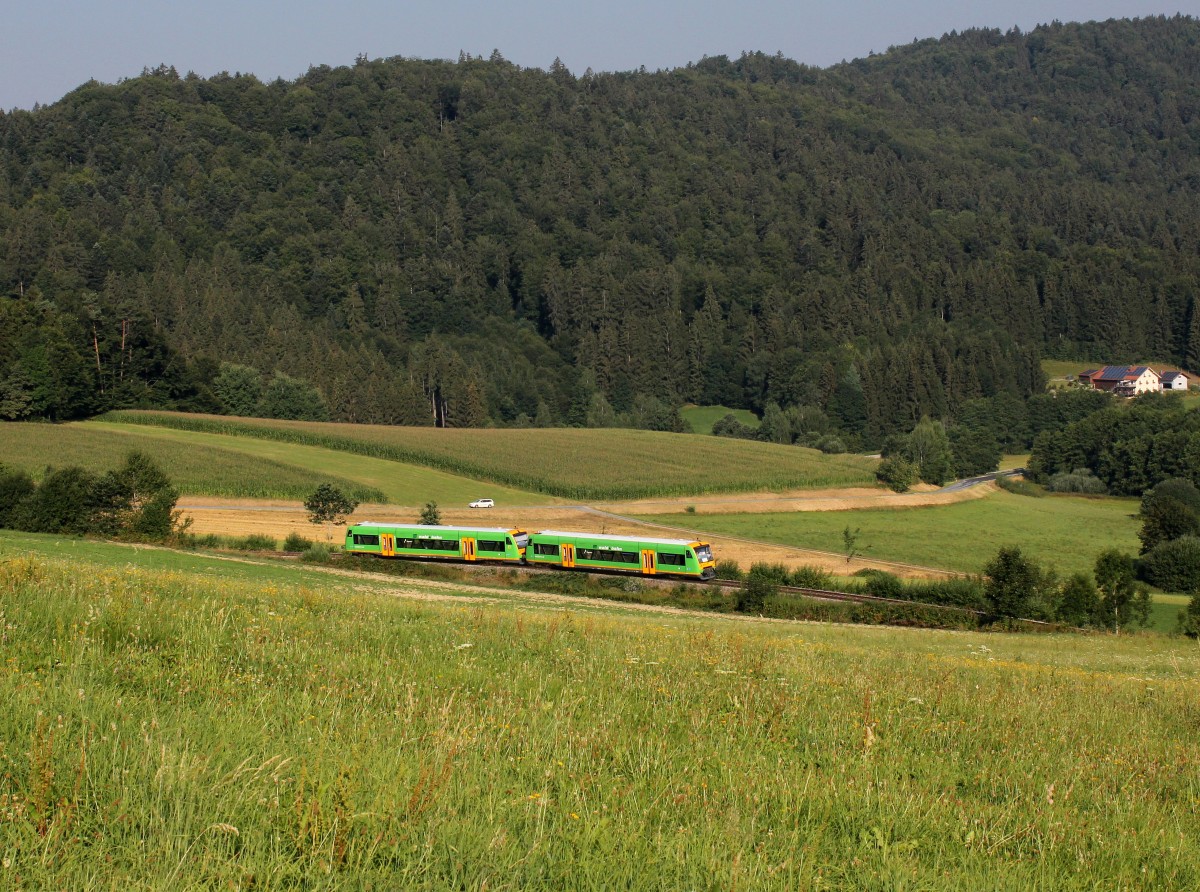 Der VT 22 und der VT 15 nach Freyung am 08.08.2015 unterwegs bei Werenain.