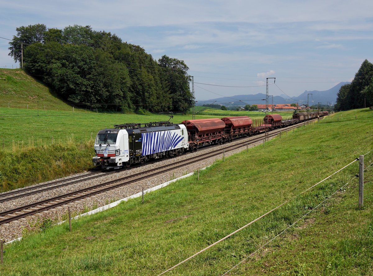 Die 193 772 mit einem Güterzug am 20.07.2019 unterwegs bei Straß.