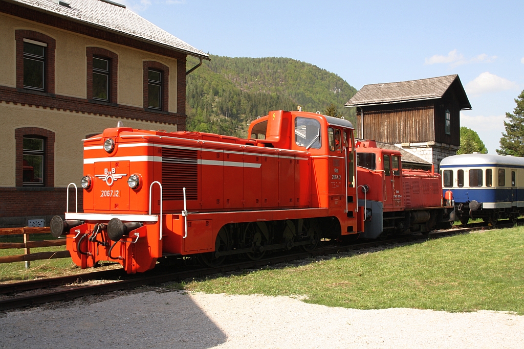 Die als 2067.12 angeschriebene DINO 92 81 2067 420-7 (ex Schleppbahn Liesing LDH 420) am 29.April 2018 in St. Aegyd am Neuwalde.