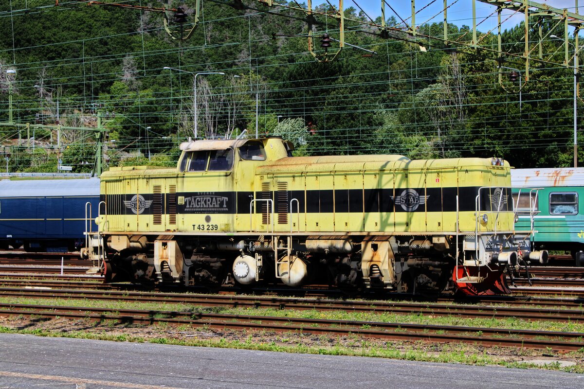 Die Littera T43 239 der Svensk Tagkraft AB  STAB  stand am 20. Juli 2023 im Bahnhof Uddevalla.

Uddevalla C, 20.07.2023