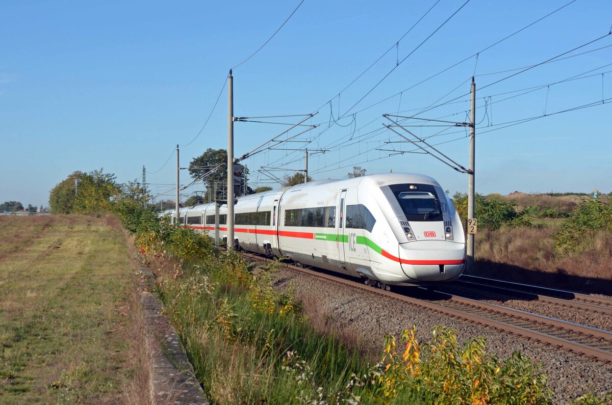 Ein ICE der Reihe 412 rollte am 24.10.21 als ICE 602 durch Wittenberg-Labetz Richtung Berlin.