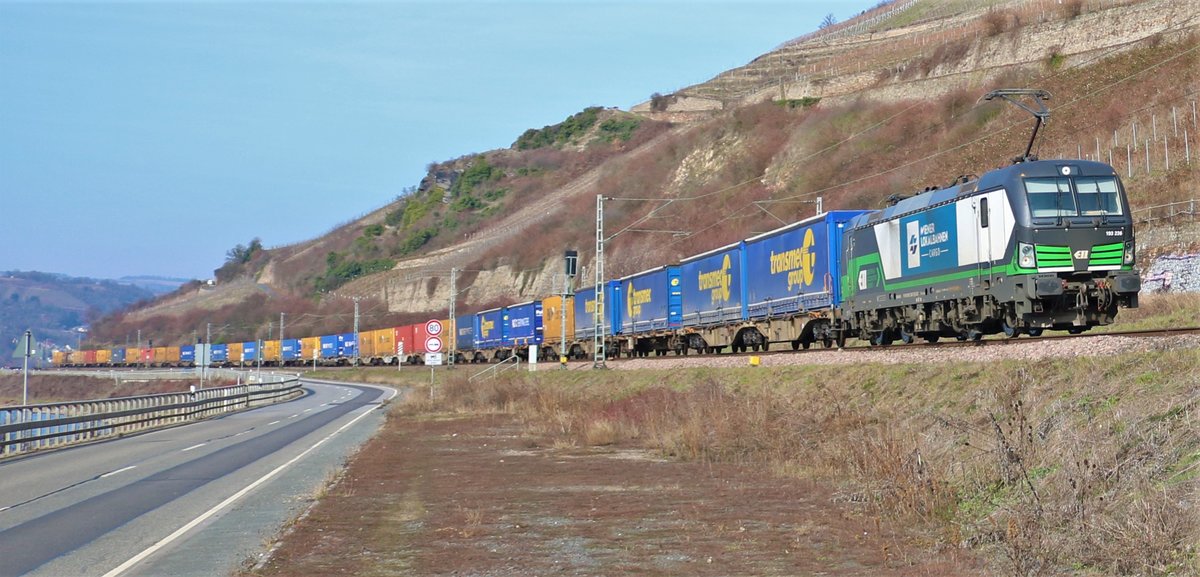 ELL/Wiener Lokalbahn Siemens Vectron 193 236-7 mit KLV auf der rechten Rheinstrecke am 23.02.19