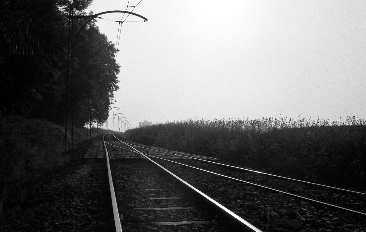 END Straßenbahn Esslingen-Nellingen-Denkendorf__Kein Zug fährt mehr. Damals allerdings schon noch, für 2 Jahre... Blick aus der Haltestelle 'Krähenbach' Richtung Nellingen.__08-06-1976 