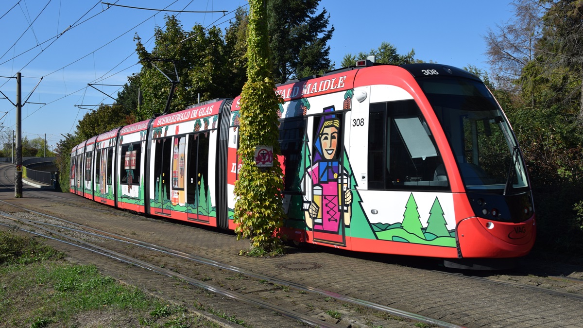 Freiburg im Breisgau - Straßenbahn CAF Urbos 308 - Aufgenommen am 15.09.2018