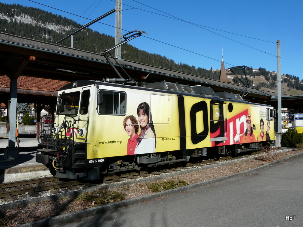 Goldenpass / MOB - Lok GDe 4/4 6006 im Bahnhof von Zweisimmen am 09.03.2014