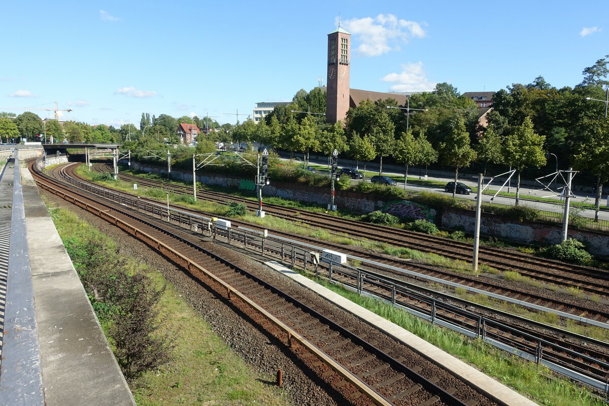 Hamburg am 28.9.2021: Gleisanlage am Berliner Tor Richtung Poppenbüttel/Lübeck /