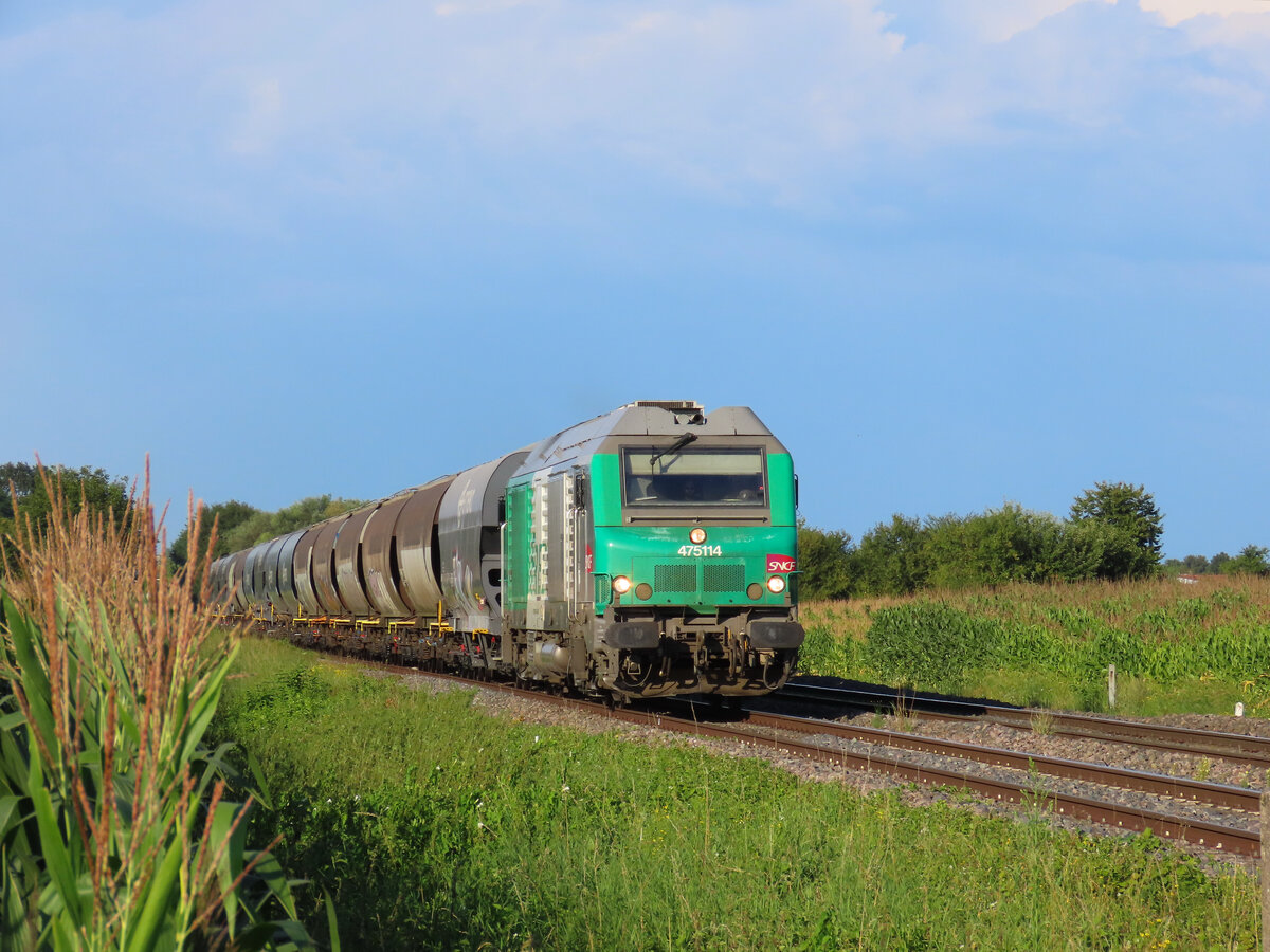 La Wantzenau - 13. August 2024 : BB 75114 am Roquette Beinheim, Zug 80535 von Roeschwoog nach Hausbergen.